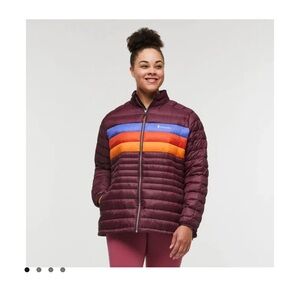 Cotopaxi Brown and Blue Puffer Jacket with High Collar